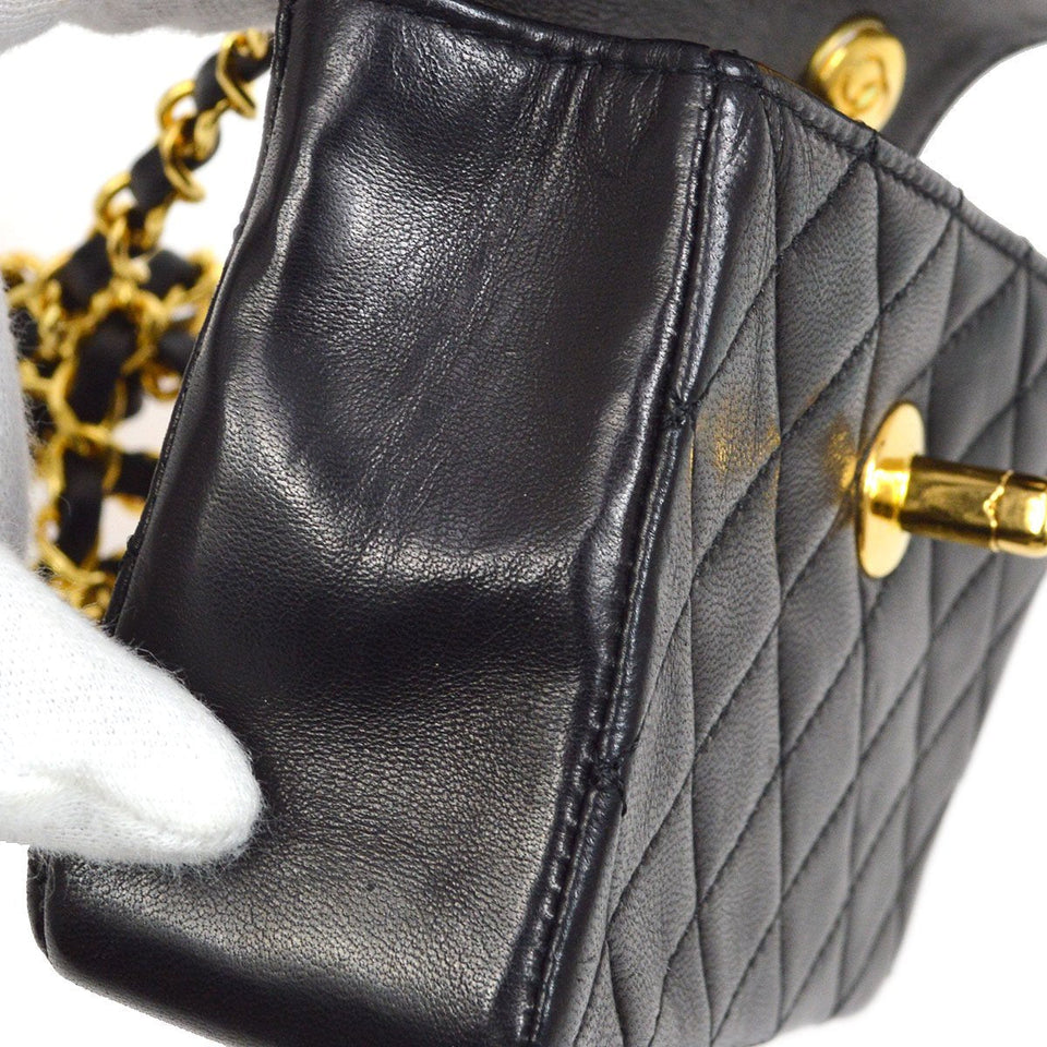 CHANEL 1989-1991 Black LAMBSKIN Straight FLAP MICRO