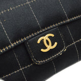 CHANEL 2003-2004 Camellia Choco Bar Chain Shoulder Bag Black Satin