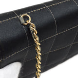 CHANEL 2003-2004 Camellia Choco Bar Chain Shoulder Bag Black Satin