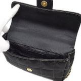 CHANEL 2003-2004 Camellia Choco Bar Chain Shoulder Bag Black Satin