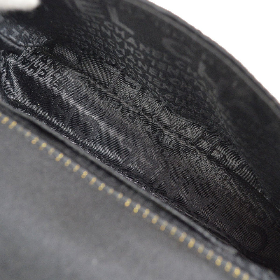 CHANEL 2003-2004 Camellia Choco Bar Chain Shoulder Bag Black Satin