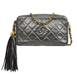 CHANEL 1991-1994 Metallic Gray Lambskin Diamond Camera Bag Mini