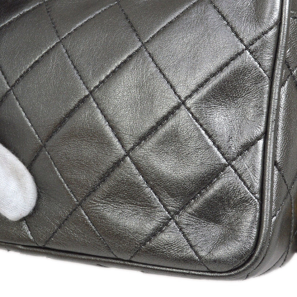 CHANEL 1991-1994 Metallic Gray Lambskin Diamond Camera Bag Mini