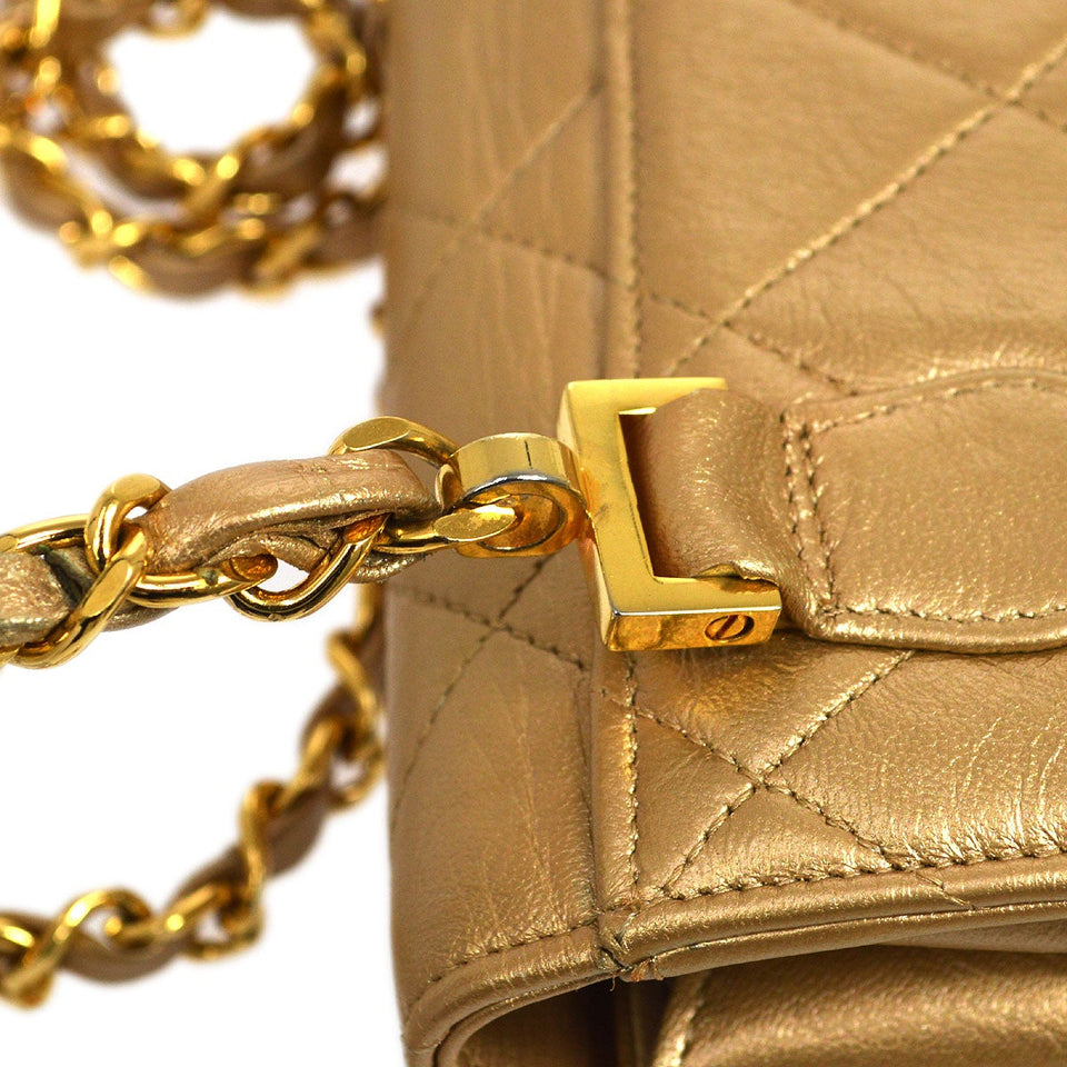 CHANEL 1991-1994 Gold Lambskin Straight Flap Mini
