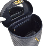 CHANEL 1990s Chevron Vanity Handbag Navy Caviar