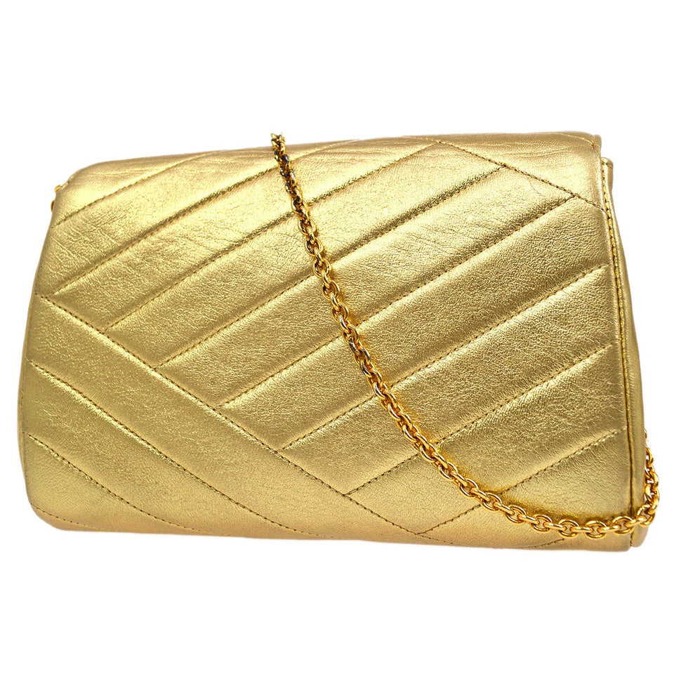 CHANEL 1991-1994 Christal & Gold CC Diagonal Evening Bag