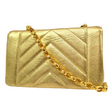 CHANEL 1991-1994 Gold Lambskin Chevron Faux Pearl CC Flap Bag