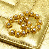 CHANEL 1991-1994 Gold Lambskin Chevron Faux Pearl CC Flap Bag