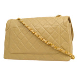 CHANEL 1989-1991 Round Border Flap Large & Pouch Set Beige Lambskin
