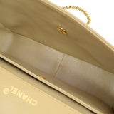 CHANEL 1989-1991 Round Border Flap Large & Pouch Set Beige Lambskin