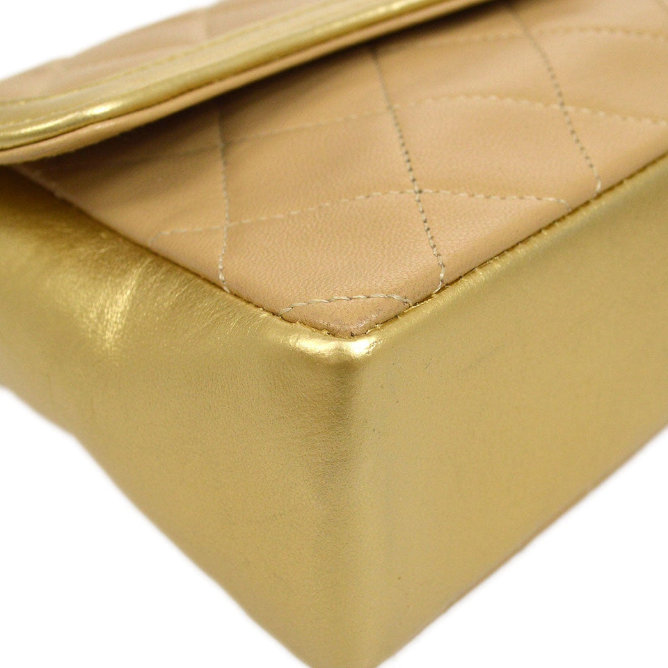 CHANEL 1989-1991 Beige Gold Lambskin Curved Flap Mini