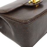 CHANEL 1989-1991 Classic Square Flap 17 Brown Lizard