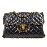 CHANEL * 1994 Black Patent Leather Chain Around Classic Flap Maxi