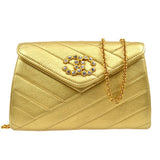 CHANEL 1991-1994 Gold Lambskin Diagonal Rhinestone CC Evening Bag