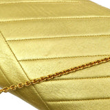 CHANEL 1991-1994 Gold Lambskin Diagonal Rhinestone CC Evening Bag