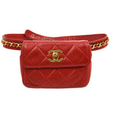 CHANEL 1991-1994 Red Lambskin Quilted Belt Bag