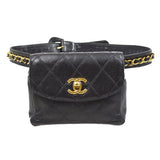CHANEL 1991-1994 Black Lambskin Cosmoline Belt Bag #70