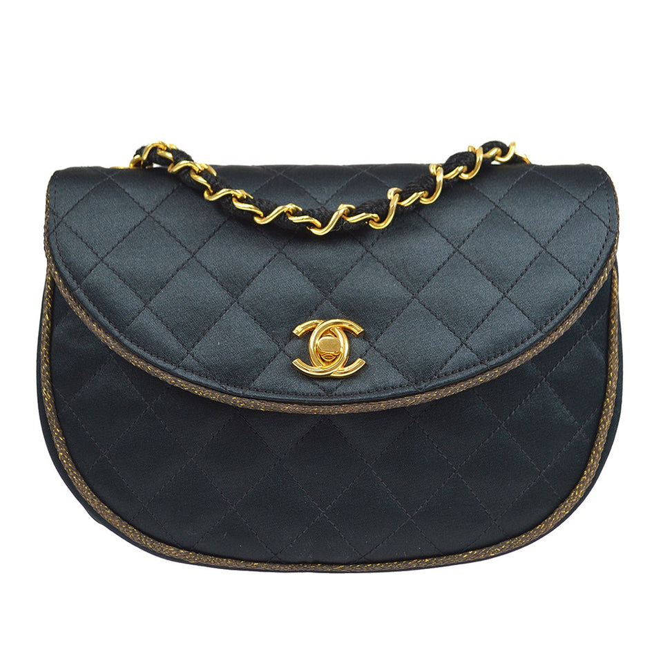 CHANEL 1994-1996 Black Satin Half Moon Flap Bag