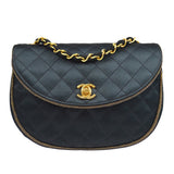 CHANEL 1994-1996 Black Satin Half Moon Flap Bag