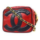 CHANEL 1986-1988 Red Navy Lambskin Camera Bag