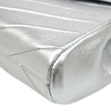 CHANEL 1991-1994 Silver Lambskin Diagonal Rhinestone CC Evening Bag