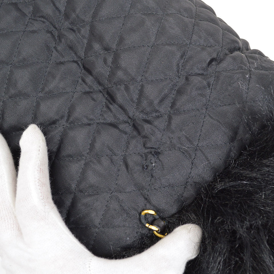 CHANEL 1994 Ivory Faux Fur Logo Arm Warmer Bag