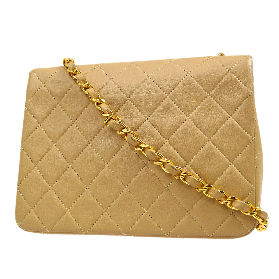 CHANEL 1989-1991 Classic Square Flap 20 Beige Lambskin