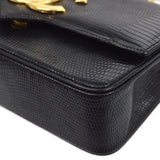 CHANEL 1989-1991 Black Lizard Pointed Flap Bag