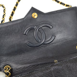 CHANEL 1989-1991 Black Lizard Pointed Flap Bag