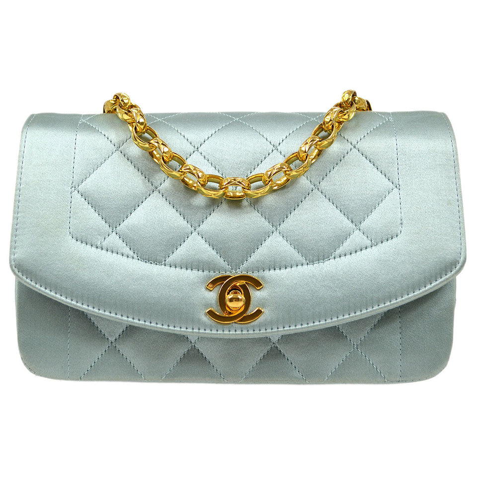 CHANEL 1989-1991 Baby Blue Satin Diana Mini