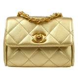 CHANEL 1994-1996 Gold Lambskin Cube Straight Flap Bag Micro