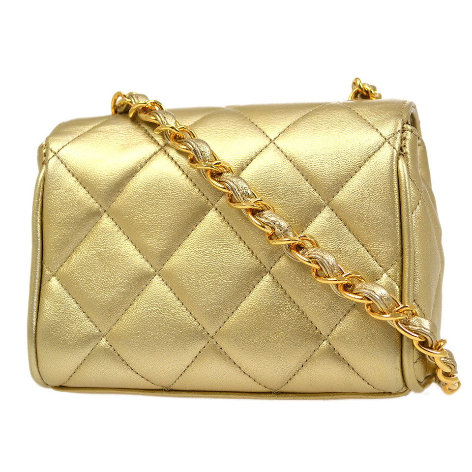 CHANEL 1994-1996 Gold Lambskin Cube Straight Flap Bag Micro