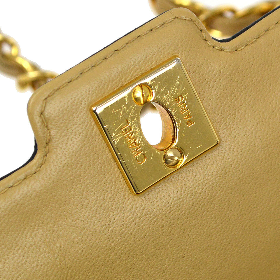 CHANEL 1991-1994 Vertical Border Flap Mini Beige Lambskin