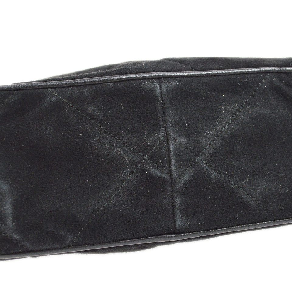 CHANEL 1986-1988 Diamond Camera Bag Mini Black Suede
