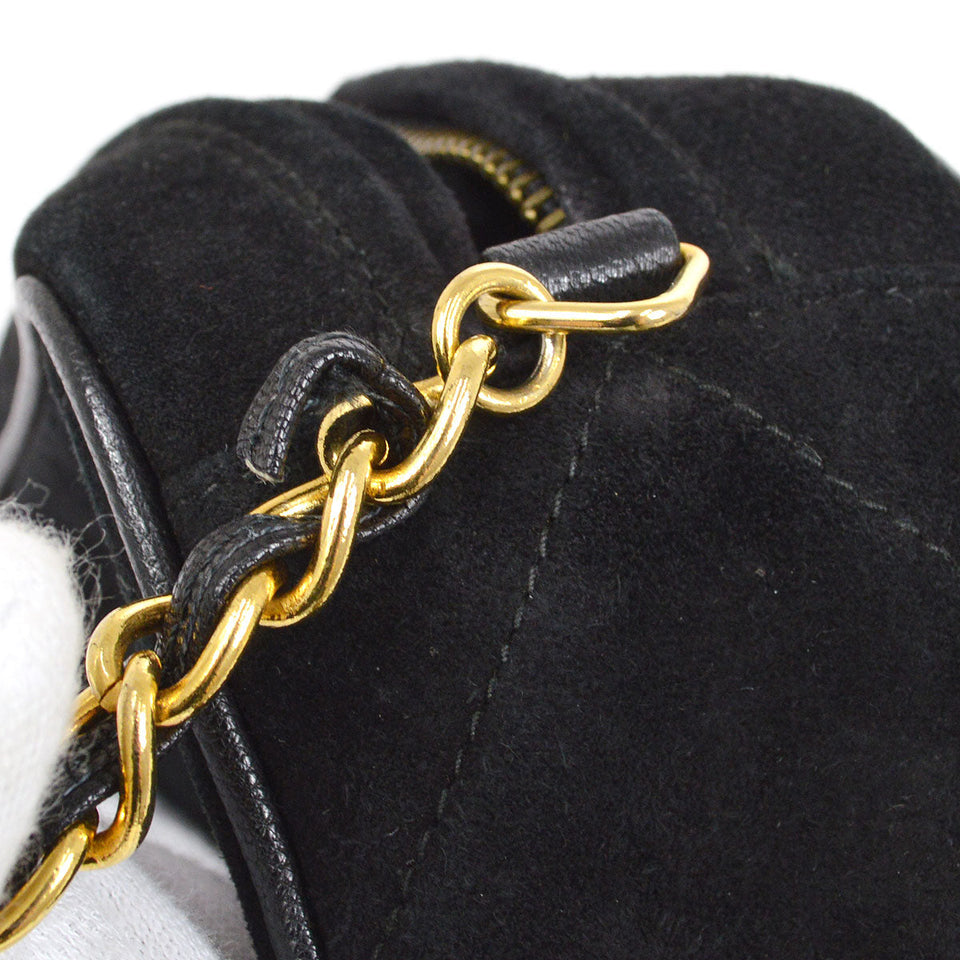 CHANEL 1986-1988 Diamond Camera Bag Mini Black Suede