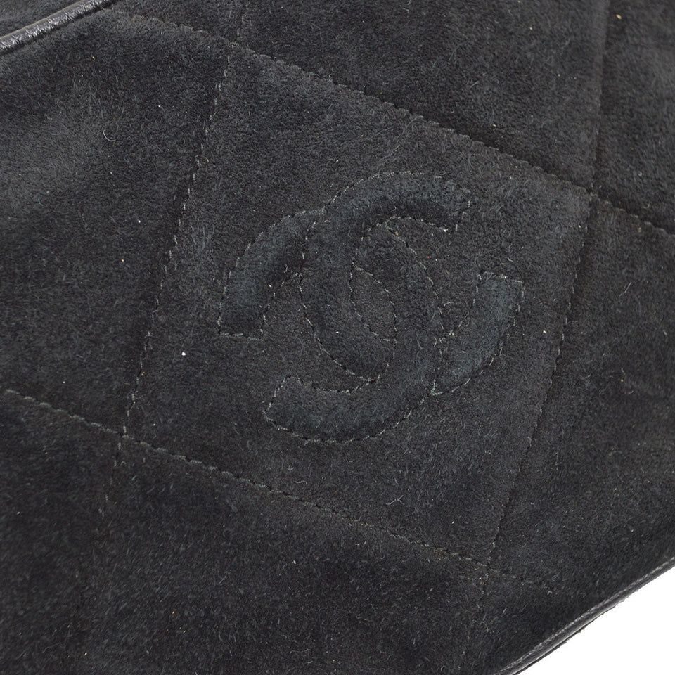 CHANEL 1986-1988 Diamond Camera Bag Mini Black Suede