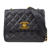 CHANEL 1994-1996 Big CC Straight Flap Bag Medium Black Caviar