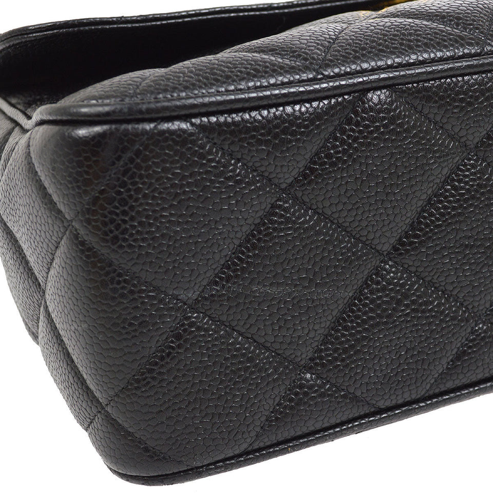 CHANEL 1994-1996 Big CC Straight Flap Bag Medium Black Caviar