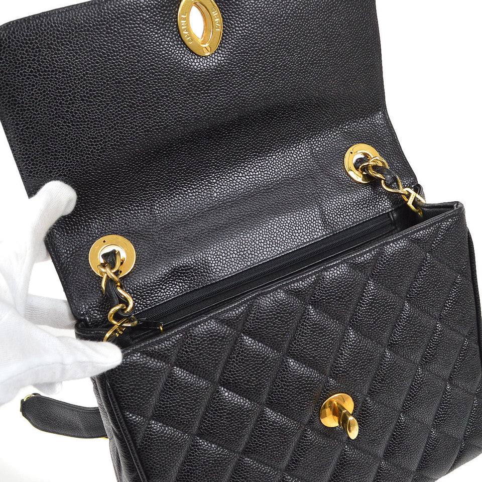 CHANEL 1994-1996 Big CC Straight Flap Bag Medium Black Caviar