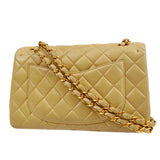 CHANEL 1996-1997 Paris Limited Round Double Flap Small Beige Lambskin
