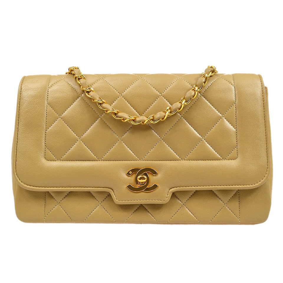 CHANEL 1986-1988 Beige Lambskin Border Flap Medium