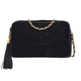 CHANEL 1991-1994 Black Velvet Diamond Camera Bag Small
