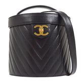 CHANEL 1996-1997 Black Caviar Chevron Vanity Handbag