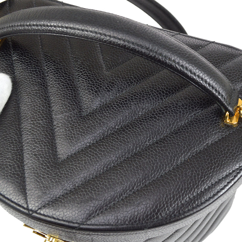 CHANEL 1996-1997 Black Caviar Chevron Vanity Handbag