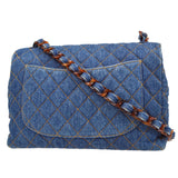 CHANEL 1996-1997 Denim Faux Tortoiseshell Chain Classic Flap Jumbo