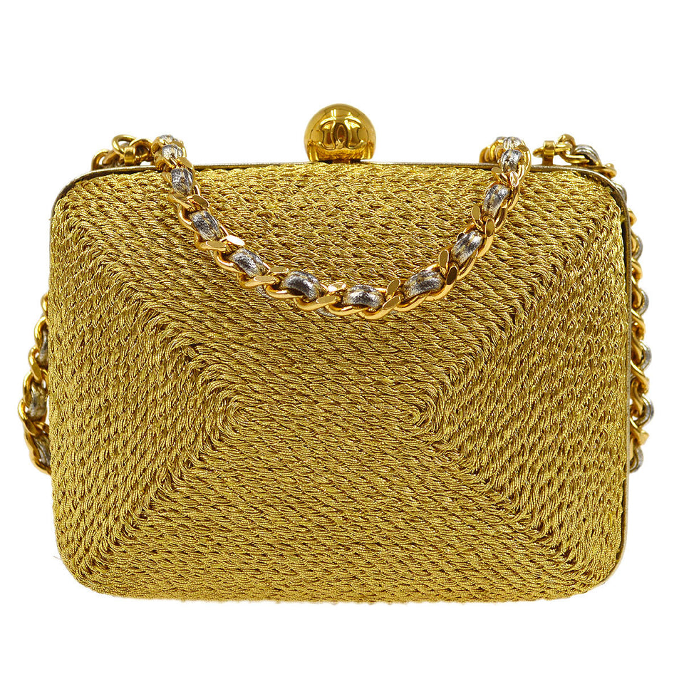 CHANEL 1998 Woven Evening Bag Gold