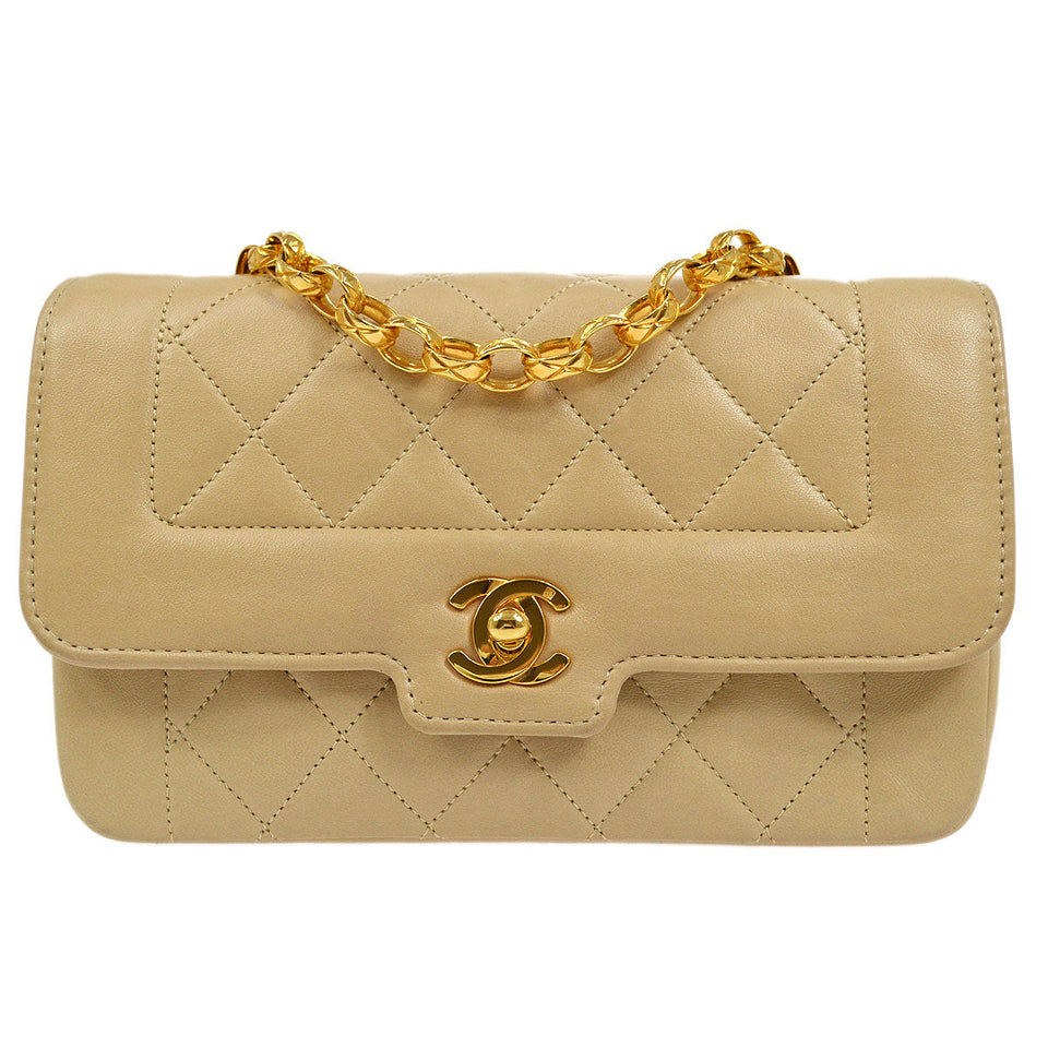 CHANEL 1991-1994 Beige Lambskin Border Flap Mini