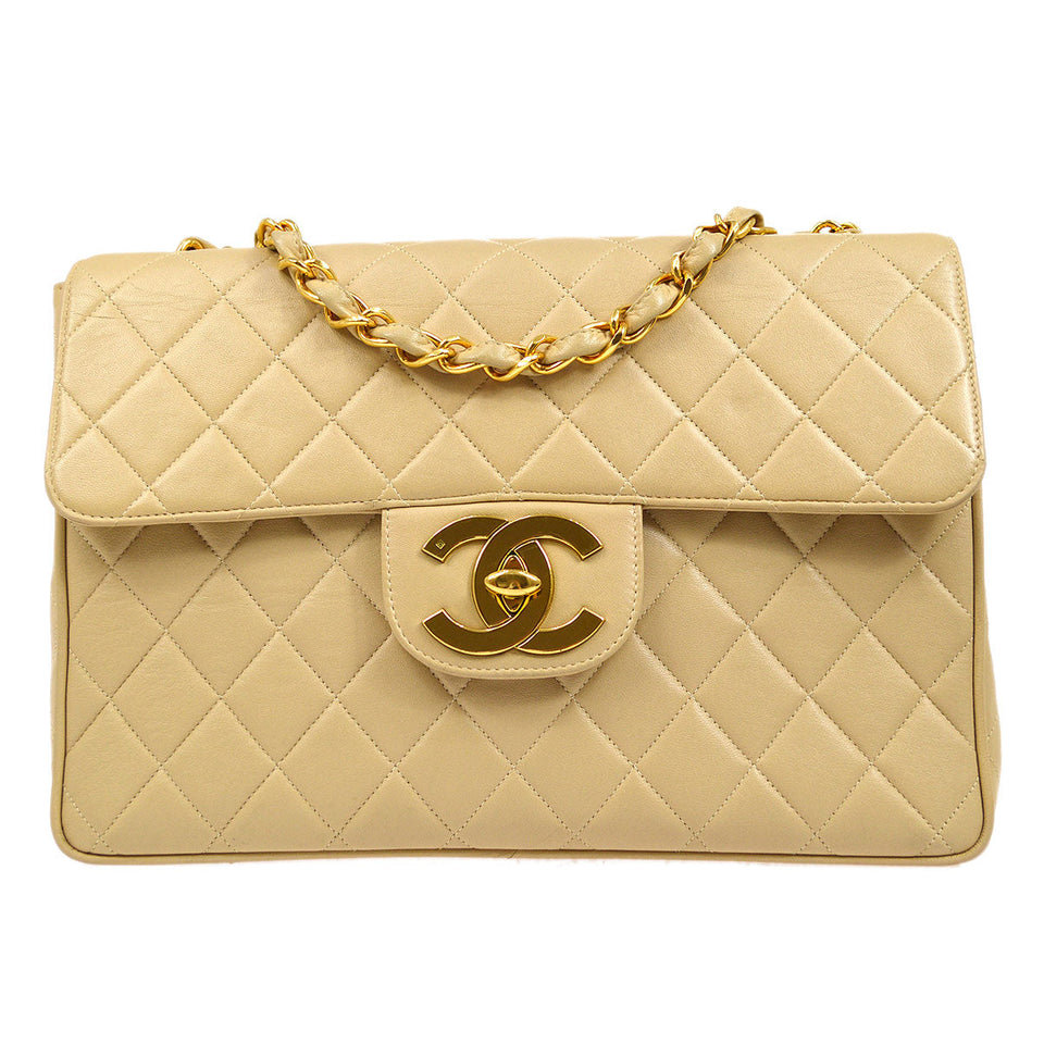 CHANEL 1994-1996 Beige Lambskin Classic Flap Jumbo