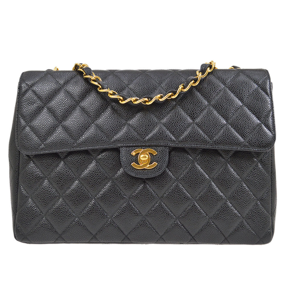 CHANEL 2000-2001 Classic Flap Jumbo Black Caviar