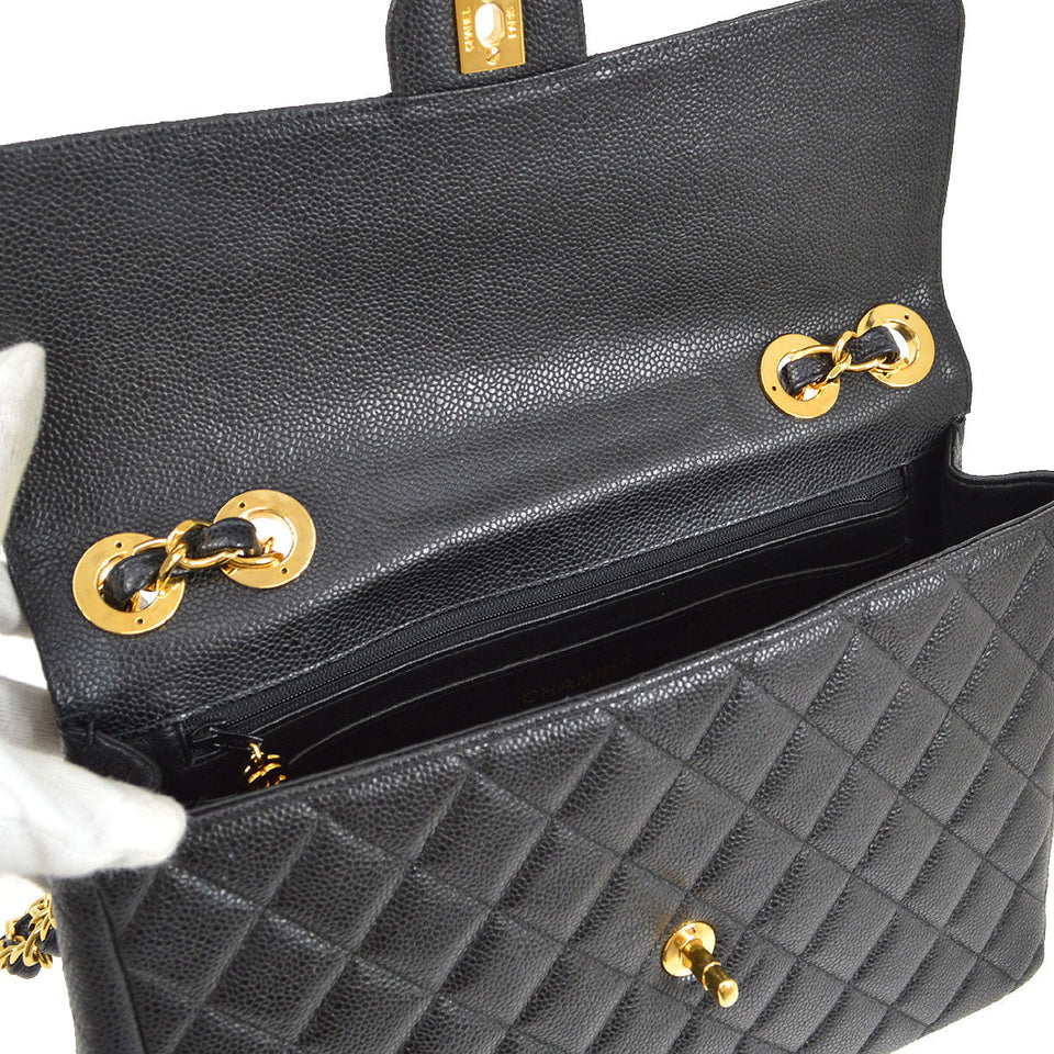 CHANEL 2000-2001 Classic Flap Jumbo Black Caviar